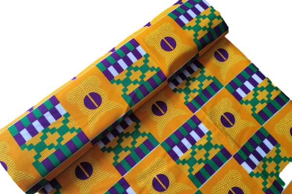 YELLOW GEOMETRIC Afrikanischer-Kente-Stoff